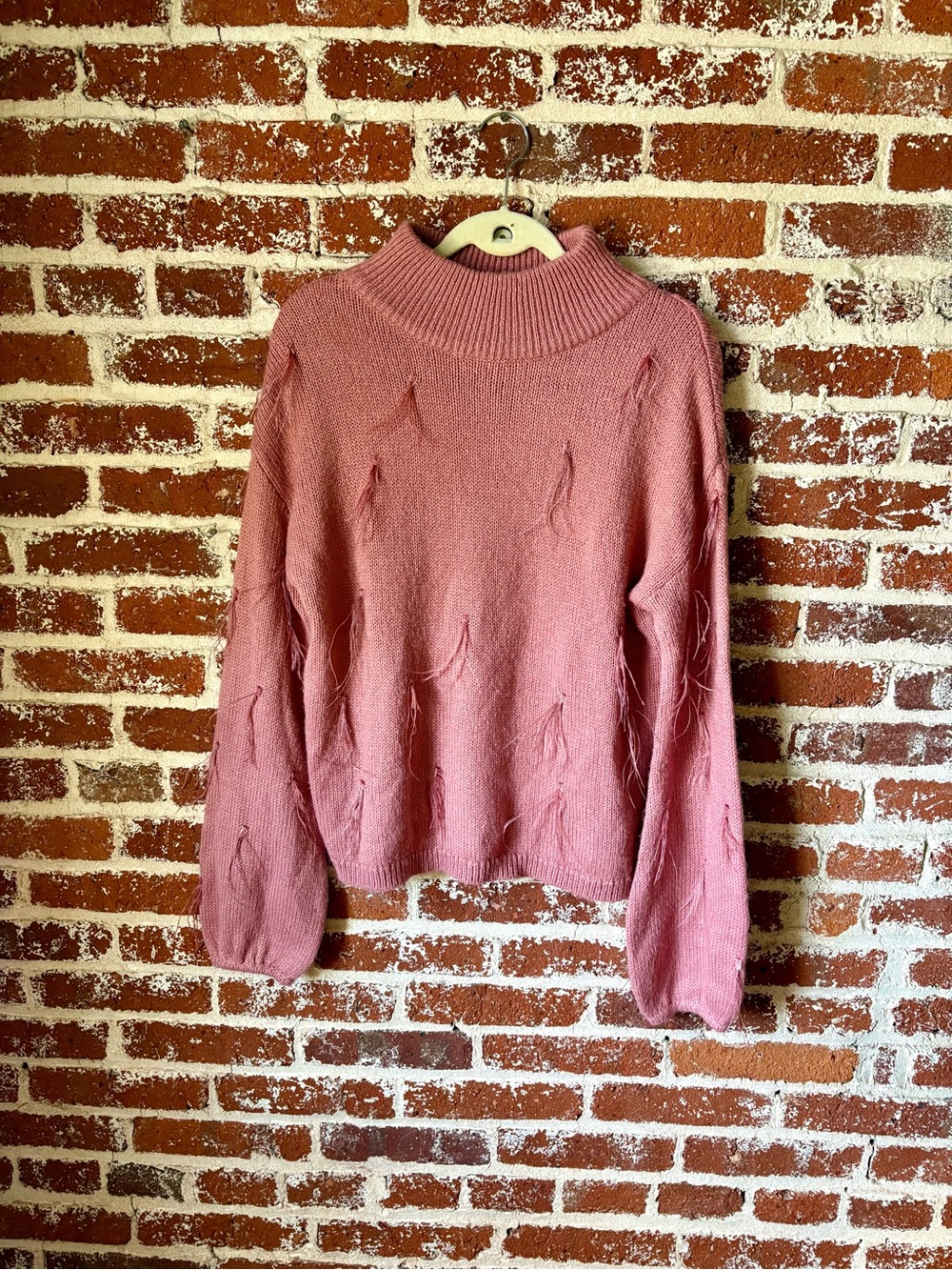 Rachel Parcell Pink Ostrich Feather Mock Neck Sweater